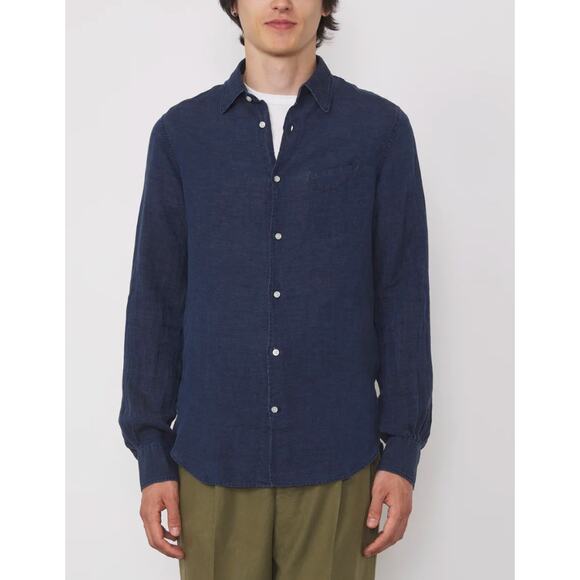 Officine general M Navy Blue Linen Button Down - Picture 1 of 6